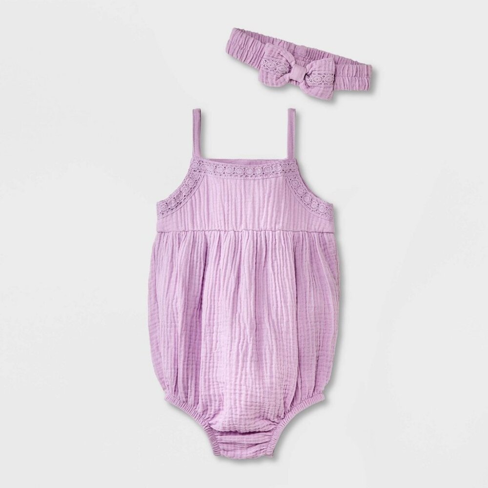 Grayson Collective Baby Girls' Sleeveless Gauze Bubble Top with Headband